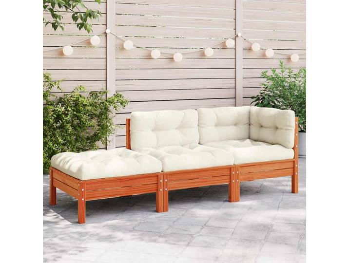 vidaXL Gartensofa mit Kissen und Hocker 3-Sitzer