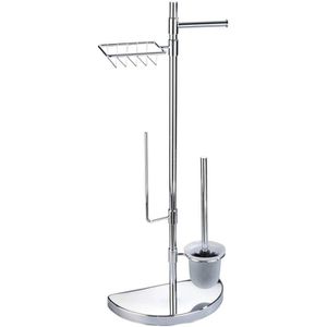 Wenko WC-Garnitur Raumspar, mit Ersatzrollenhalter, Edelstahl verchromt & Glas weiß, mit Ablage