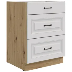 Küchen Unterschrank 60 cm Stilo Weiß + Eiche Artisan Vollauszug Soft-Close Küche