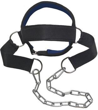 Healfit Counter Adjustable Neck Power Training Strap Head Harness, Weight Bearing Gym Fitness Training Cap For Body Strength Exercises blue with Chain