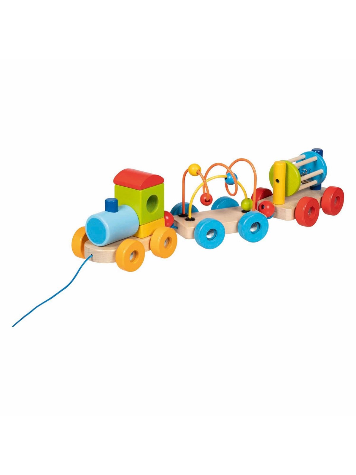 Goki Wooden Train Rio with Blocks Bead Labyrinth Rattle