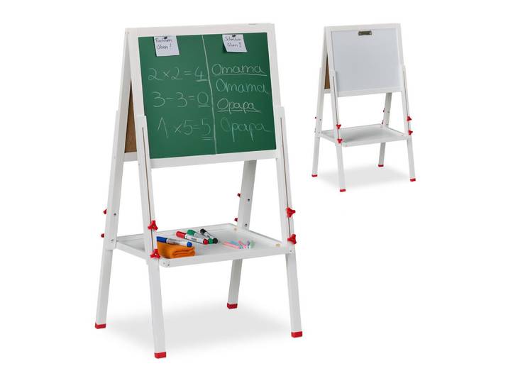 Relaxdays Kindertafel Weiß Grün magnetisch, Holz, Holzwerkstoff, Rechteckig, 55x135x52 cm, unisex, Dekoration, Malbedarf & Bastelbedarf