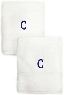 Authentic Hotel and Spa Sweet Kids 2-piece White Turkish Cotton Hand Towels with Royal Blue Monogrammed Initial