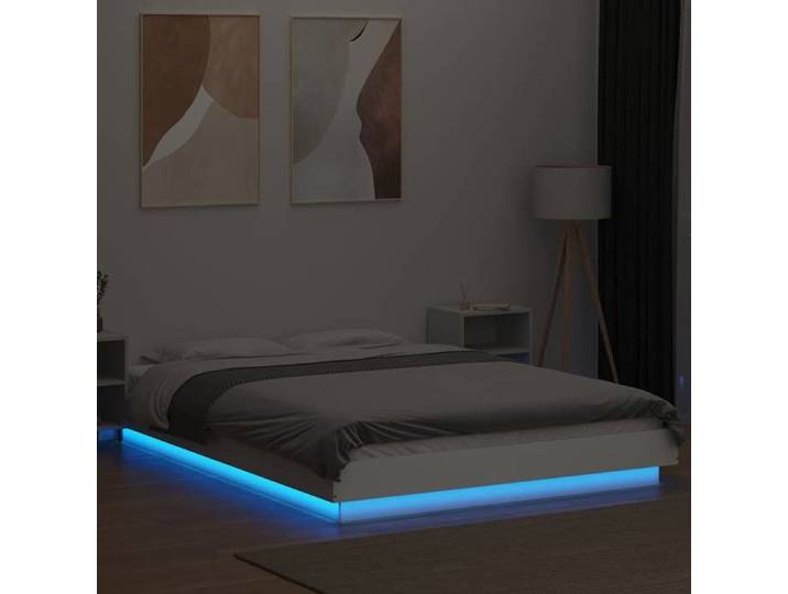 Lit 120x190 cm Lit simple VIDAXL Cadre de lit MODERNE avec lumières LED sans matelas blanc L8821