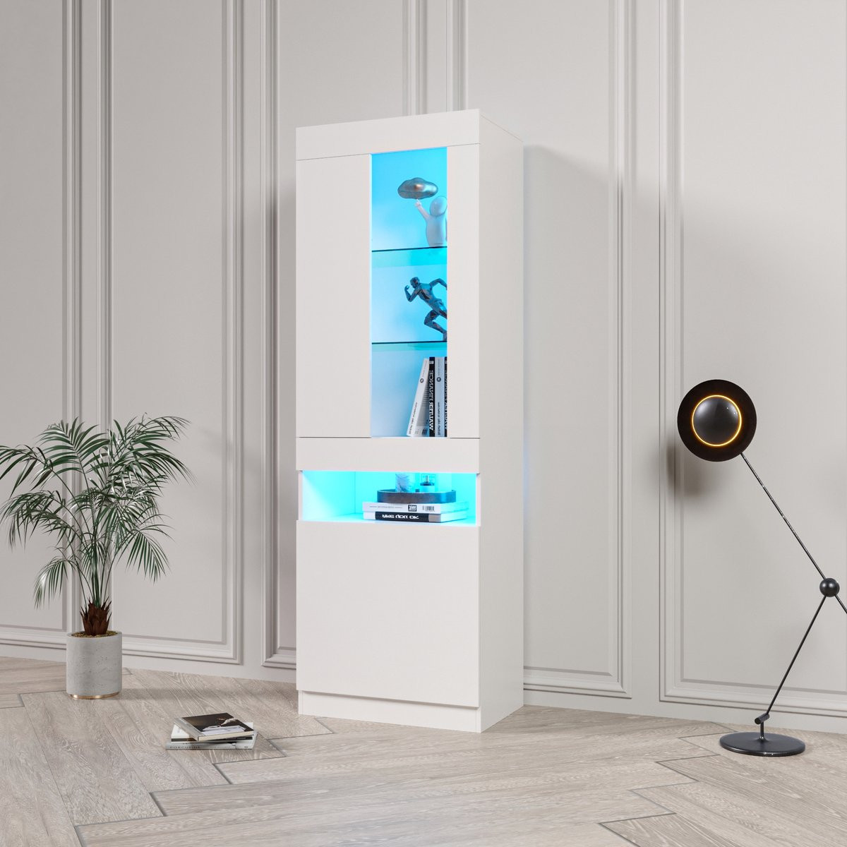 Sweiko Vitrinekast met LED-verlichting en Bluetooth smartbediening, Wit