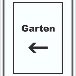 HB-Druck Garten Schild mit Text und Richtungspfeil links Blumen Rasen hochkant A2 (420x594mm)