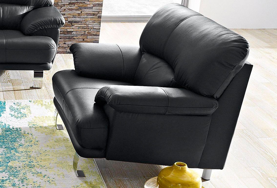 Sessel TRENDMANUFAKTUR "Cecilia, Loungesessel im italienischen Design, hoher Sitzkomfort", schwarz, B:112cm H:87cm T:89cm, Microfaser PRIMABELLE (100% Polyester);NaturLEDER (echtes Rindsleder) in Sitz und Rücken. Korpus in passendem Kunstleder SOFTLUX bez