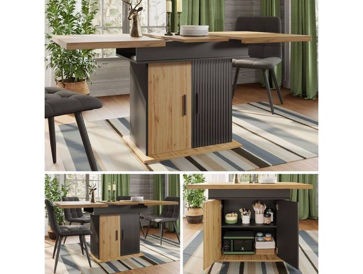 Table à manger - SOGEU - Rétro - Extensible télescopique 110-140x80 - Rangement intégré - Design colorblock