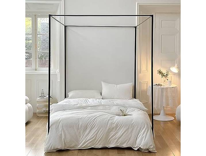 AdeptT Eckbett Baldachin Pfosten Rahmen volle Größe Bett Baldachin Rahmen Stangen Verschiedene Materialien Moskitonetz Bett Netz Baldachin Rahmen für Edroom Deko, Schwarz, Queen