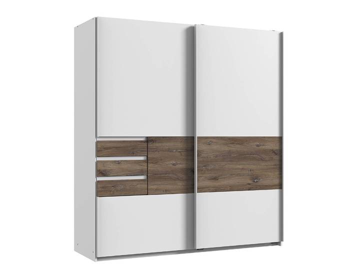Schwebetürenschrank Bamberg 180 x 198 x 65cm Weiß/Weiß/Zinneiche Dekor ohne Spiegeltür/-en