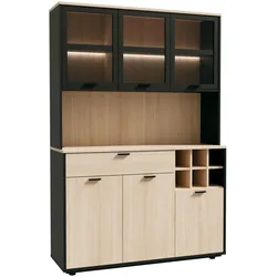 Aucune, Kommode + Sideboard, Küchen-Sideboard – MANTEK – 122,8 x 41,5 x 183 cm – Eiche/Schwarz – Industriestil