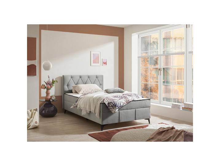 Mid.you Boxbett, Grau, Kunststoff, 120x200 cm, gepolstertes Kopfteil, Bettkasten, Schlafzimmer, Betten, Boxspringbetten