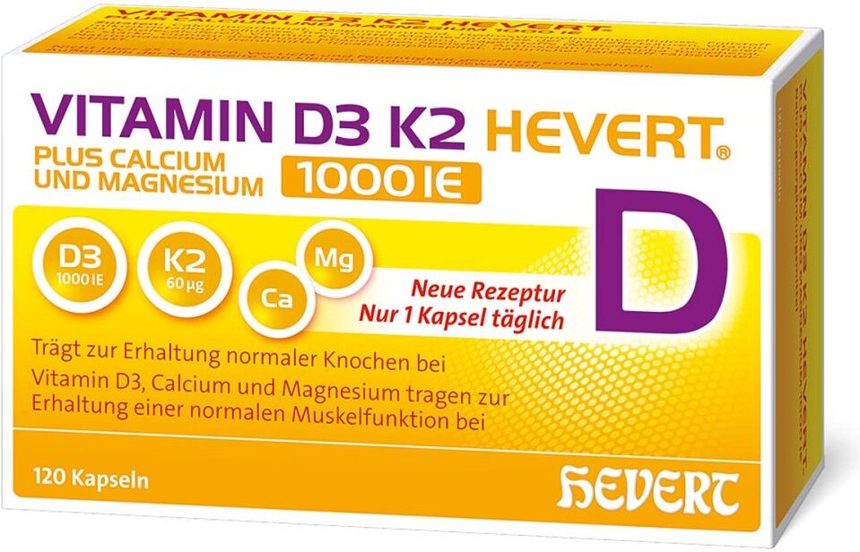 VITAMIN D3 HEVERT Vitamin D3 K2 Hevert + Calcium und Magnesium 1000 IE Kapseln 120stk