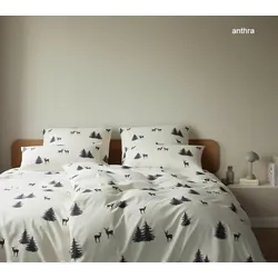 Elegante Soft-Flanell Bettwäsche Alpin - 155x220 cm + 80x80 cm	anthra