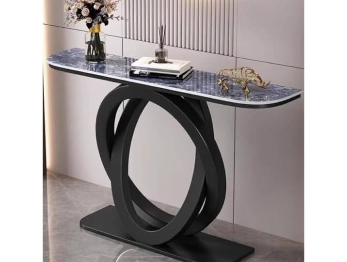 Moderner Konsolentisch mit Metallgestell, Marmoroptik Flurtisch für Flur Stabiles Metallgestell, Marmor-Finish Oberfläche, platzsparendes Design, für Flur(Black+Gray,47.2in)