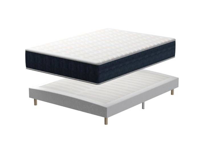 TEENO Ensemble Matelas et Sommier Mousse à Mémoire 160x200x32 cm Sommier Tapissier avec 9 Pieds
