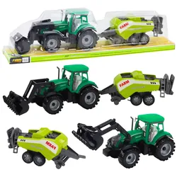Traktor-Set mit Lader und landwirtschaftlicher Ballenpresse, grün