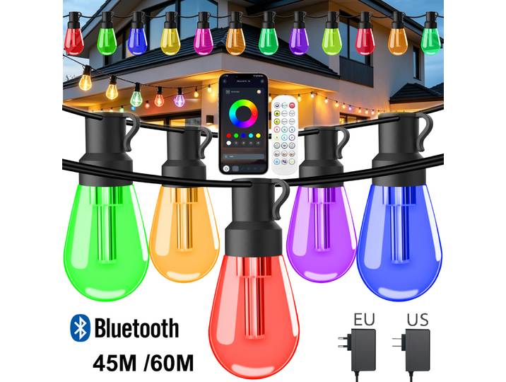 Guirlande lumineuse LED colorée 45M/60M avec contrôle APP/télécommande, étanche IP67, RGBIC, pour jardin extérieur, décoration de Noël