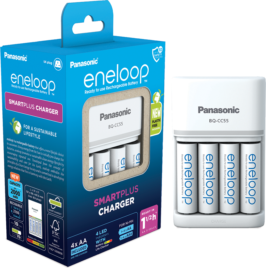 Panasonic Eneloop SmartPlus Charger inc. 4 x Eneloop  AA 2000mAh Batteries