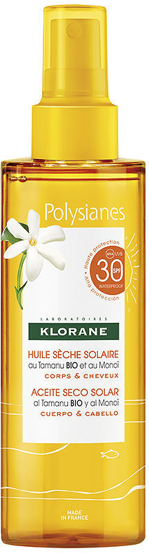 Klorane Polysiane Monoï Y Tamanu Bio huile sèche solaire SPF30 200 ml