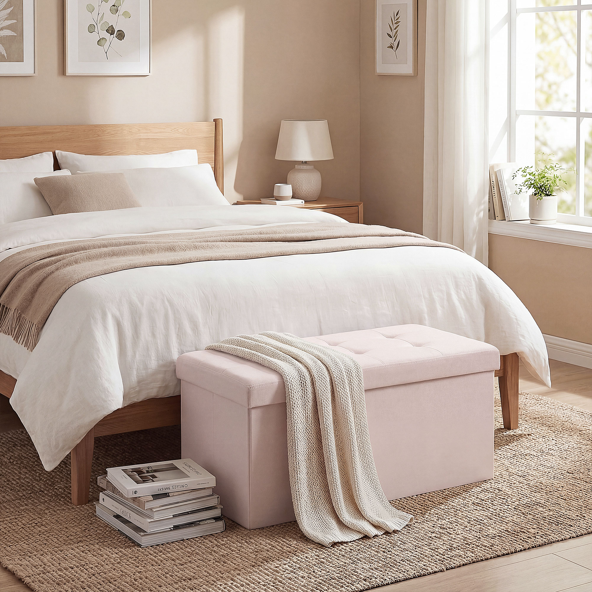 Homcom Pouf Contenitore, Panca Contenitore Pieghevole 84 L 76x38x38 cm Rivestita in Lino Sintetico Baule Contenitore Rosa   Aosom Italy