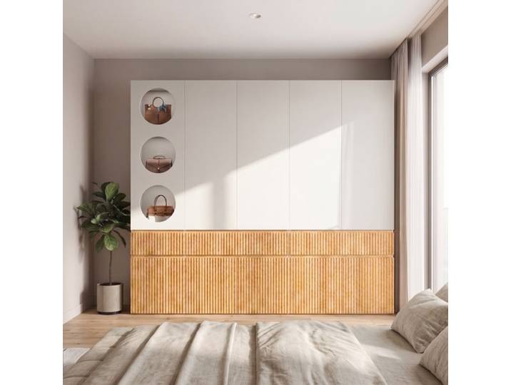 Armoire Penderie à 6 portes 180x50x200 cm avec 2 tringles à vêtements et 5 tiroirs armoire à vêtements pour Chambre Chêne Clair