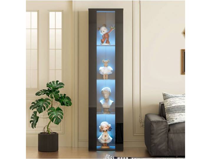 MEULVA Vitrine multifonction 40 x 29 x 170 cm 4 niveaux LED multicolore noire