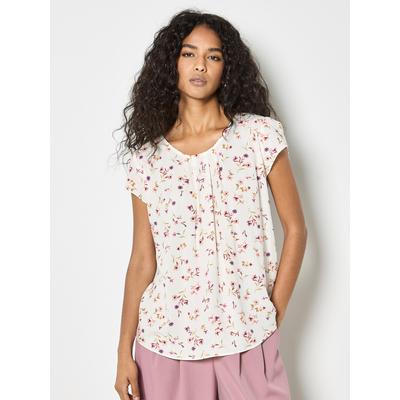 Strandtop APRICOT "Leichtes Oberteil", Damen, Gr. M (38), beige (creme), gewebt, Obermaterial: 100% Viskose LENZING ECOVERO CV LenzEcov., geblümt, normal normal, Tulpenärmel, Tops Strandtop, mit kleinem Blumenmuster