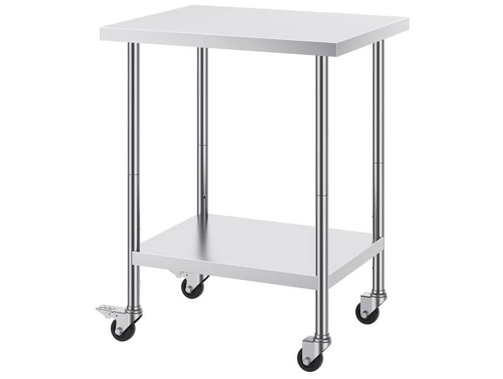 SucceBuy Table de travail en acier inoxydable avec roulettes 3 niveaux de hauteur réglables Table de travail robuste pour la préparation des aliments pour la cuisine commerciale