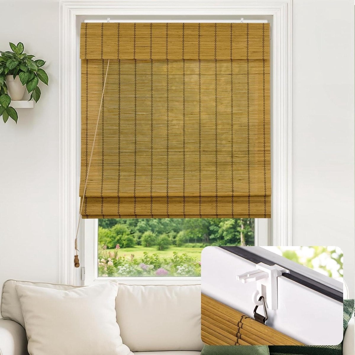 Merkloos Bamboe Rolgordijn Bruin - Opaak Vouwgordijn voor Privacy - 150 x 220 cm