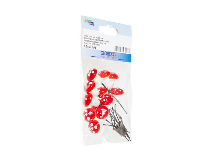 Glorex Deko-Pilze mit Draht Rot 12 Stück 1.6 × 2 cm