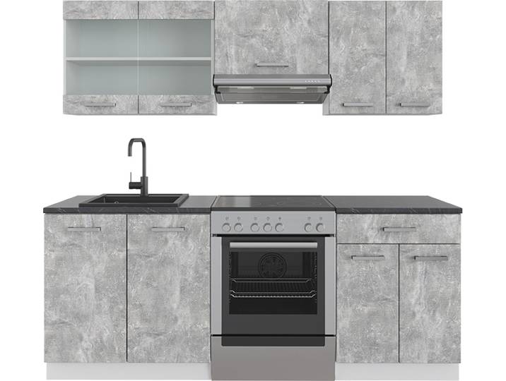 Küchenzeile Vicco R-Line Beton/Weiß 200 cm , AP Anthrazit, Model 42363