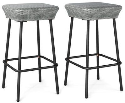 Costway 29.5 Inches Patio Bar Stools Set of 2 with Rattan Seat and Footrest
