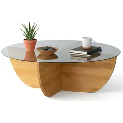 Dmora Jolanda - Couchtisch, 90x90x30h cm Eiche Braun, Zeitschriftenablage