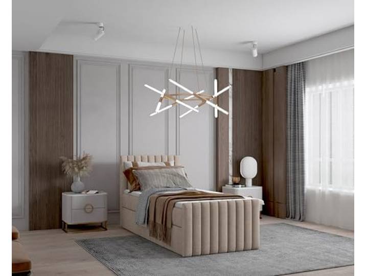 Imebel Bett 90x200 cm mit Stauraum, Gästebett, Kinderbett, Jugendbett, Einzelbett, Polsterbett, Schlafzimmer Komplett, Boxspringbett mit Bettkasten Luna