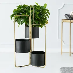 Blumen Topf Halter Deko Wohn Zimmer Pflanzen Kübel Ständer messing-schwarz rund Eisen