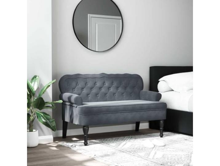 VIHHQGC Sitzbank mit Rückenlehne Dunkelgrau 119,5x64,5x75 cm Samt Samtbezug, Massivholzbeine, Wellenform-Rückenlehne, Knopfheftung, 110 kg Belastbarkeit