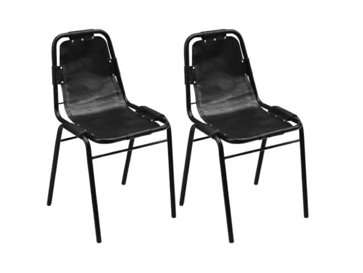 KTHLBRH Esszimmerstühle 2 STK Schwarz Echtleder mit Stahlbeinen Industrie-Design, weiches Ziegenleder, stabile Stahlbeine, einfache Reinigung, unkomplizierter Aufbau