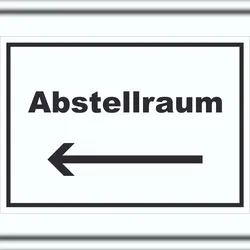 Abstellraum Schild mit Text und Richtungspfeil links Lager waagerecht A1 Rückseite selbstklebend
