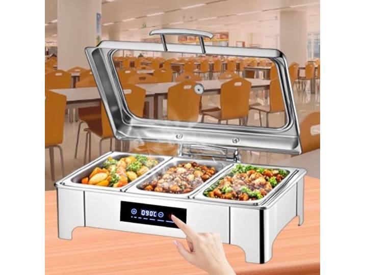 BOVDC Chafing Dish Elektrisch Glasdeckel 9L(B,1/3 Pan) Wärmebehälter für Speisen Einstellbarer Temperatur, Speisewärmer Buffetwärmer Elektrisch für Hotels, Buffet, Picknicks