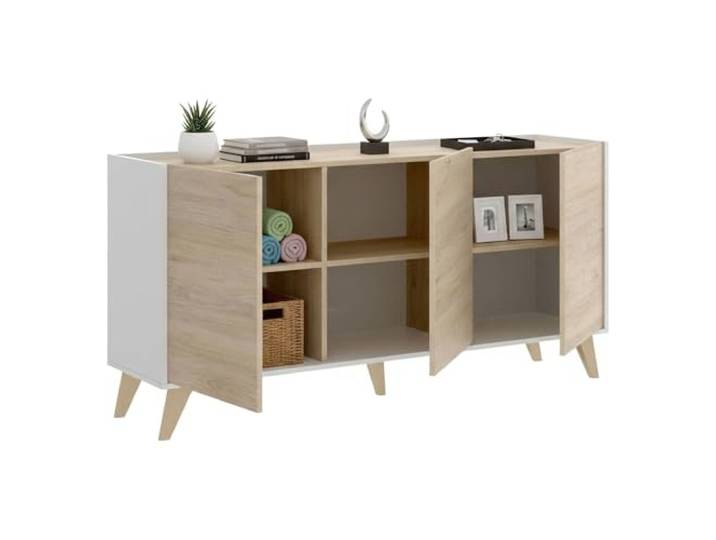 Dmora - Kommode Avez, Wohnzimmer-Buffet, modernes Wohnzimmer-Sideboard mit 3 Türen, 155 x 43 x 75 cm, Eiche und Weiß