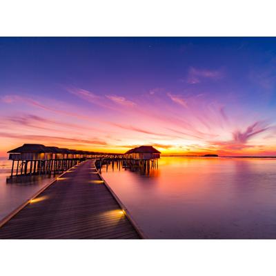 Fototapete PAPERMOON "Sunset Pier Maldives", bunt, B:4m L:2,6m, Vlies, Tapeten