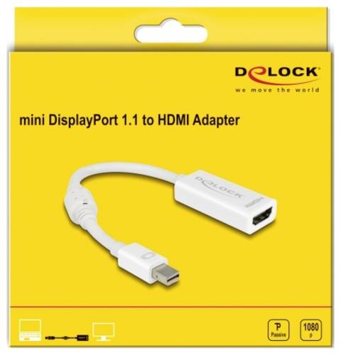 Delock 65128 Mini-DisplayPort / HDMI Adapter [1x Mini-DisplayPort Stecker - 1x HDMI-Buchse] Weiß 12cm