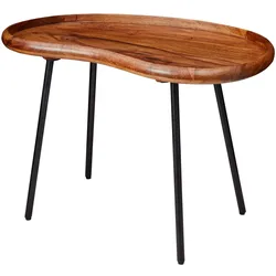 COUCHTISCH in Nierenform aus Massivholz mit Metallbeinen, Dunkelbraun 40x71x51 cm