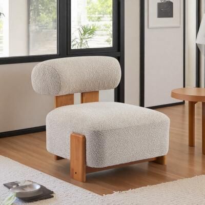 "27.25"" Boucle Modern Lounge Chair with Solid Wood Frame and Rolled Backrest and Ergonomic Design"