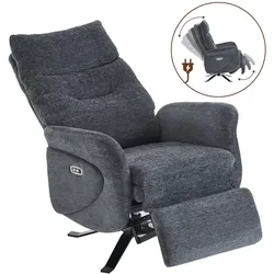 Home Nature Wohnkonzept Elektrischer Relaxsessel TV Sessel mit Fußstütze verstellbare Rückenlehne Chenille Dunkelgrau Designfuß Schwarz