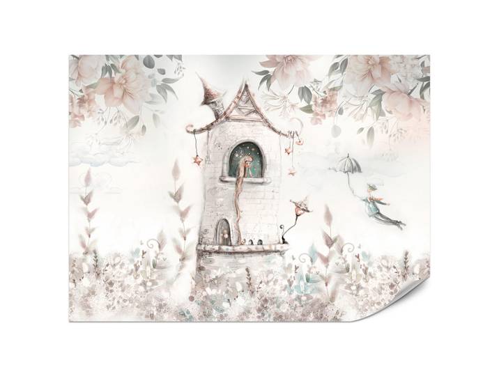 Muralo Fototapete für Kinderzimmer Prinzessin Turm Blumen Pflanzen 450x315, Mehrfarbig, Papier, Märchen/ Fantasie, Rechteckig, 450x315 cm, Tapeten & Wandverkleidungen, Fototapeten