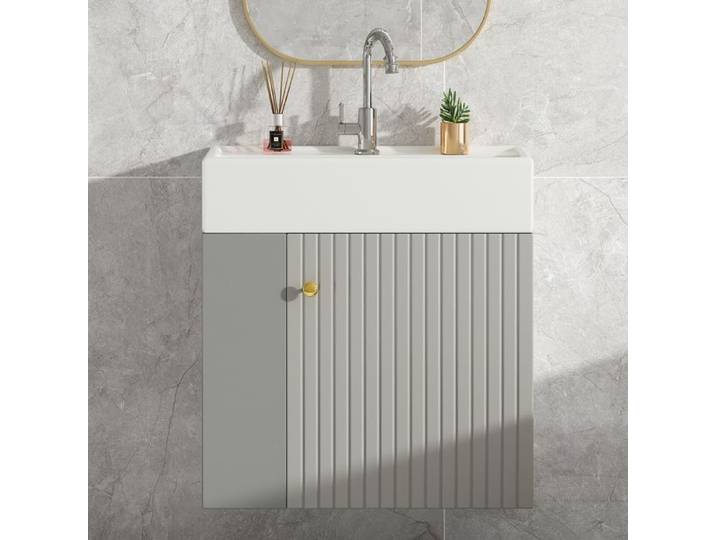 Feuille épaissie Meuble salle de bain lavabo avec vanité 55 cm vanité vanité suspendue gris clair petit meuble de salle de bain