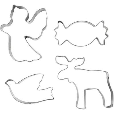 Creativ Company Ausstechförmchen, Engel, Rentier, Taube, Bonbon, H 2 cm, Größe 4,5-9 cm, Metallic-Silber, 4 Stk