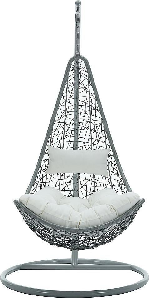 Hängesessel - Polyrattan - Hellgrau mit weißem Kissen - OROSI von MYLIA